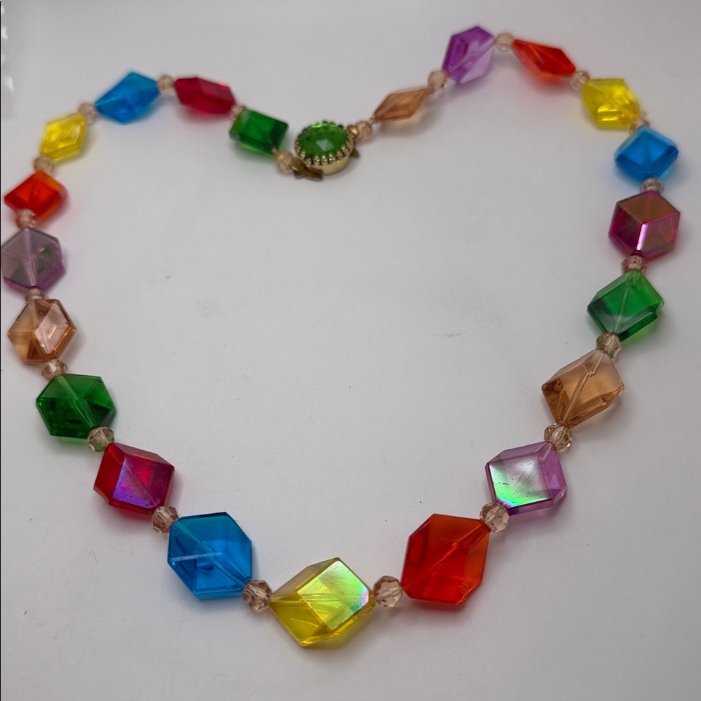 W. Germany Multicolor Retro Acrylic Geometric Beaded Necklace. Gift  Y2K